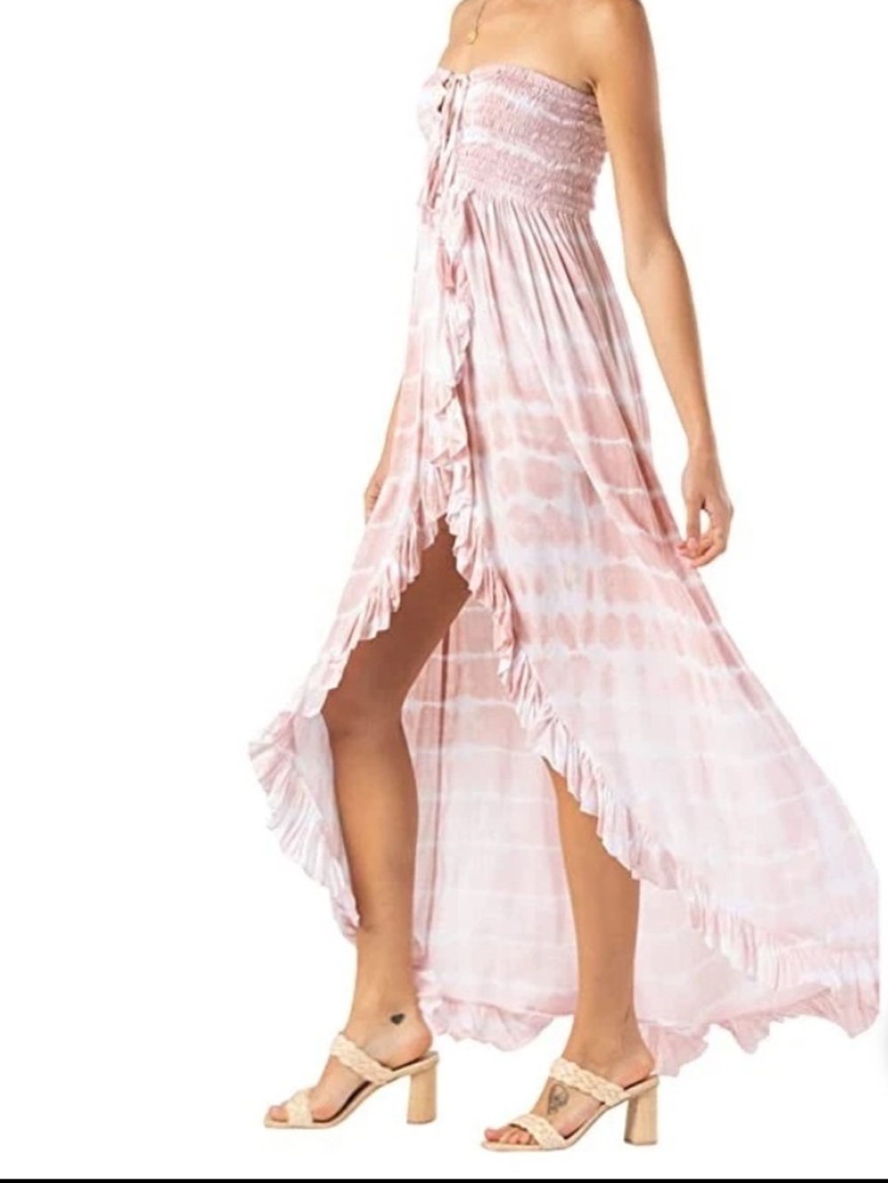 NWT Tiare Hawaii Flynn Dress polka dot peachy pink strapless -fly away O/S=XS S